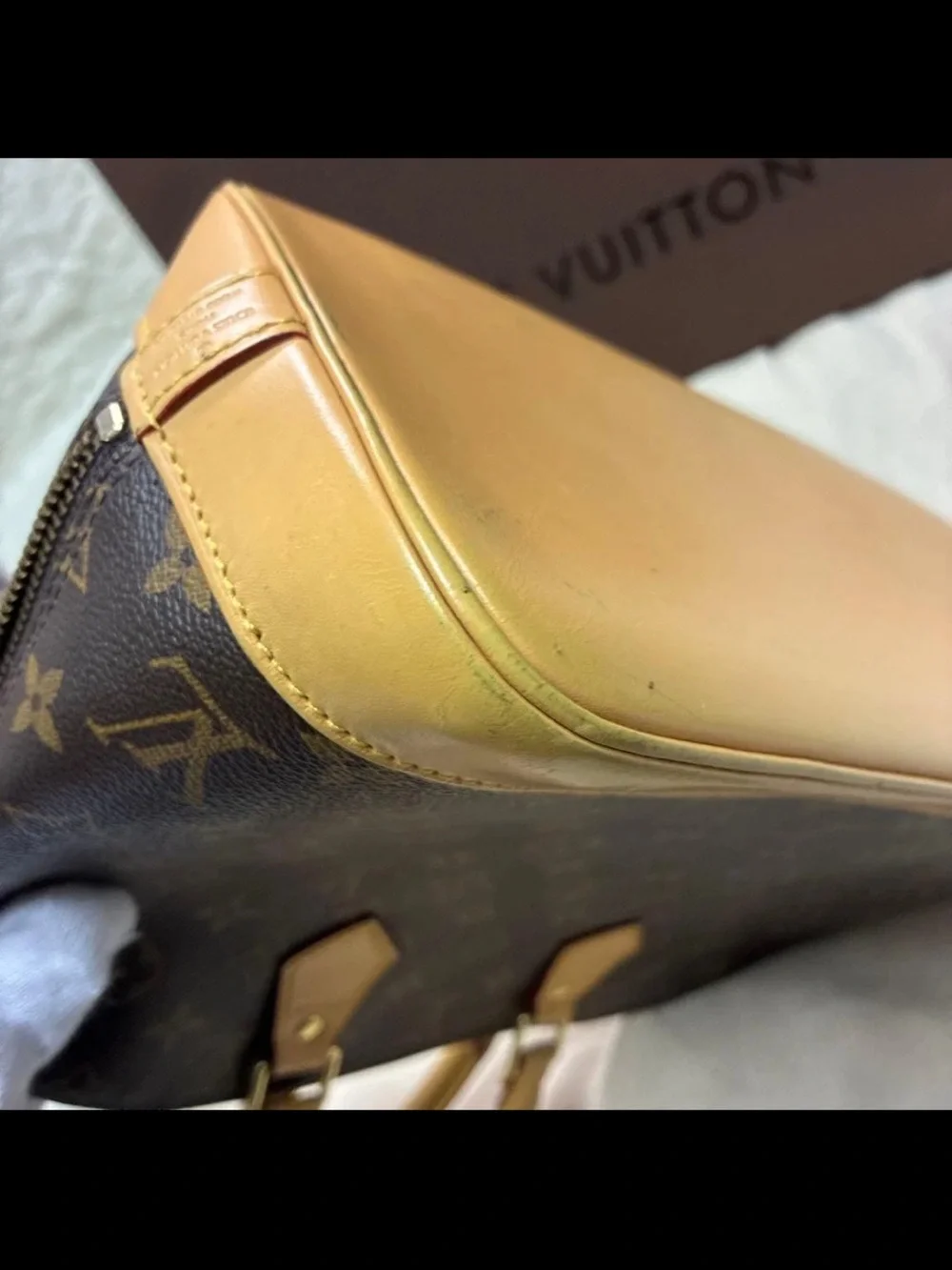Louis Vuitton Monogram Alma PM Satchel in Brown and Natural Vachetta